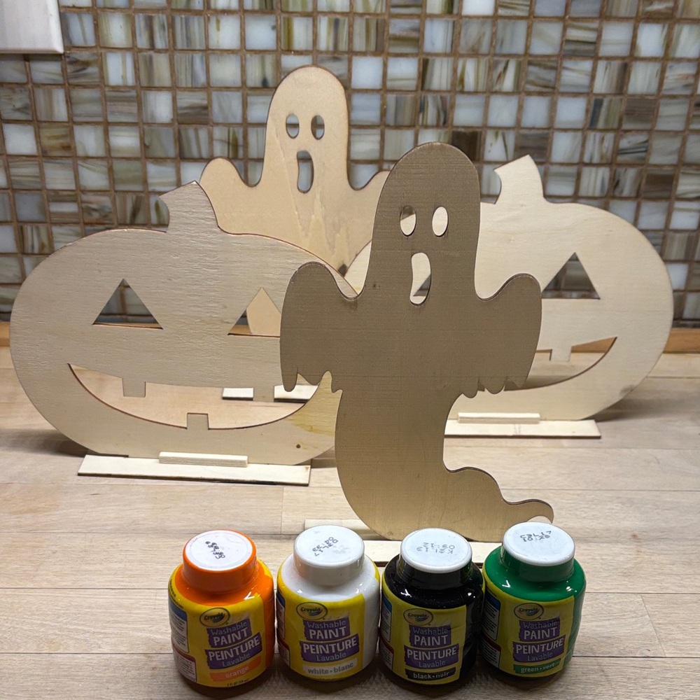 Wooden Halloween Ghost and Pumpkin Craft Kit